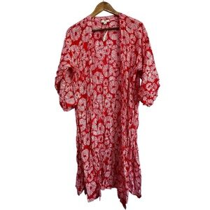 LOFT Red and White Sunburst Kimono Swimsuit Cover Up NWT XS/S